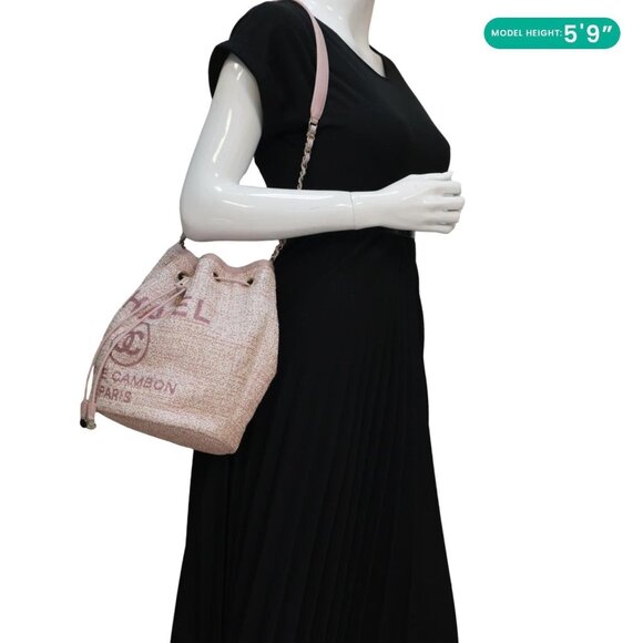 Chanel  Deauville Lurex Boucle Drawstring Bag Pink - Picture 2 of 14